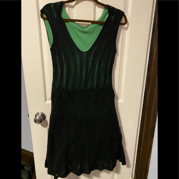 Anthropologie black and green knit, jersey and crinoline fit-and-flare d… - Picture 1 of 3